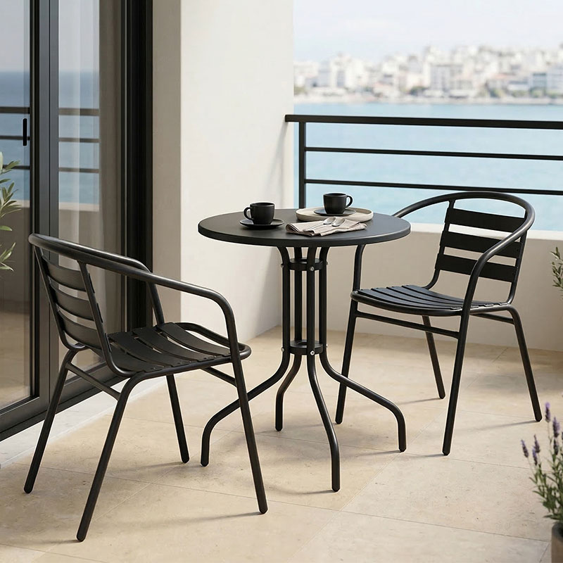 130-000138 Τραπεζαρία Vergo-Tade pakoworld 3τεμ μαύρο μέταλλο Φ60x70εκ - Image 1