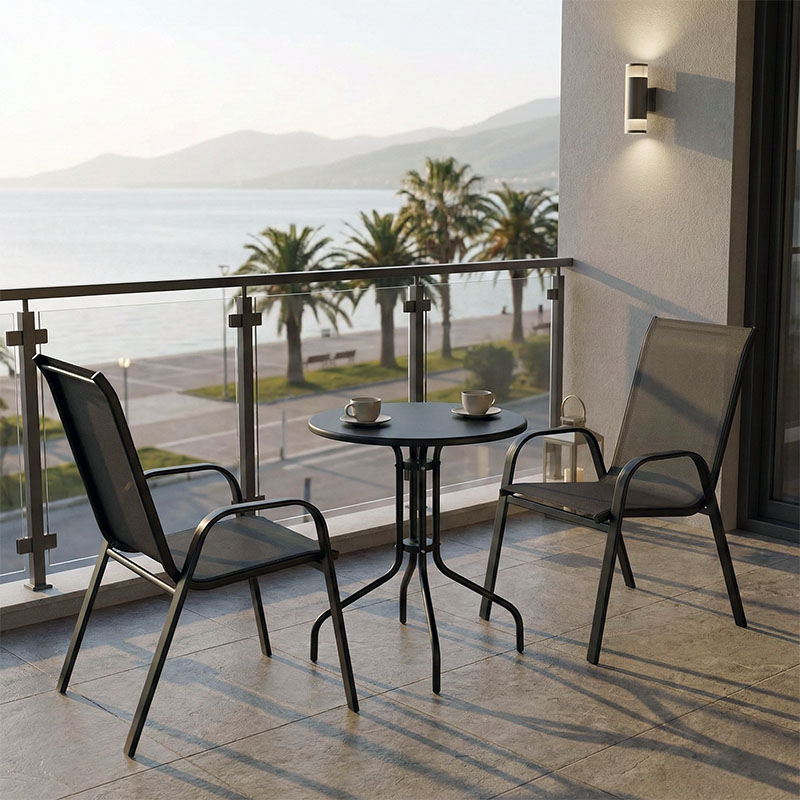 130-000141 Τραπεζαρία Vergo-Calan pakoworld 3τεμ μαύρο μέταλλο Φ60x70εκ - Image 1