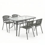 Τραπεζαρία Ensure-Lindaria pakoworld σετ 5τεμ μέταλλο-γυαλί σε ανθρακί απόχρωση 120x70x70εκ - Image 2