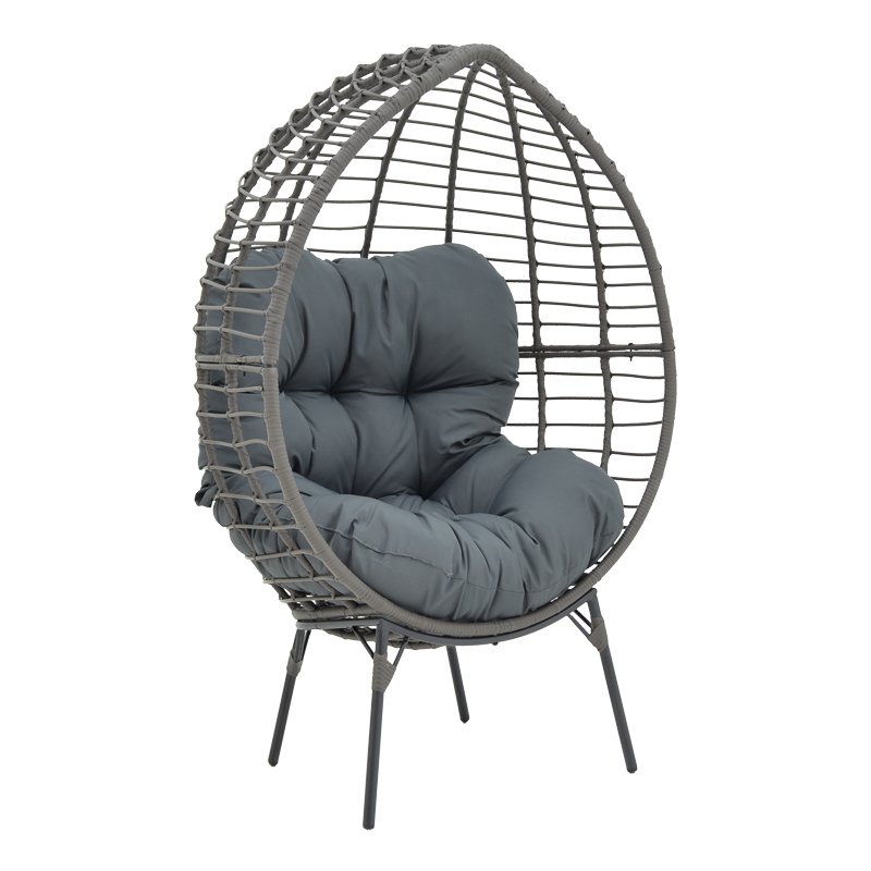 152-000020 Πολυθρόνα Nestie pakoworld wicker rattan γκρι-μεταλλικό γκρι πόδι-γκρι μαξιλάρι 102x80x155εκ - Image 1
