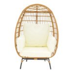 Πολυθρόνα Frox pakoworld wicker rattan φυσικό-μεταλλικό φυσικό-μαύρο πόδι-μπεζ μαξιλάρι 96x76x145εκ - Image 4