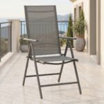 Πολυθρόνα Candor pakoworld ανθρακί μέταλλο και γκρι textilene 51.5x63.5x107εκ