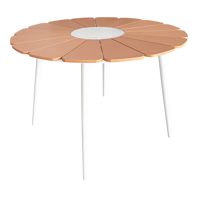 152-000090 Τραπέζι Pinap pakoworld λευκό αλουμίνιο και plywood σε φυσική απόχρωση Φ110x74εκ - Image 1