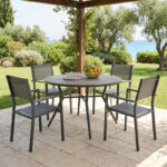 Τραπεζαρία Appa-Moly σετ 5τεμ pakoworld αλουμίνιο και plywood σε ανθρακί απόχρωση Φ120x74εκ