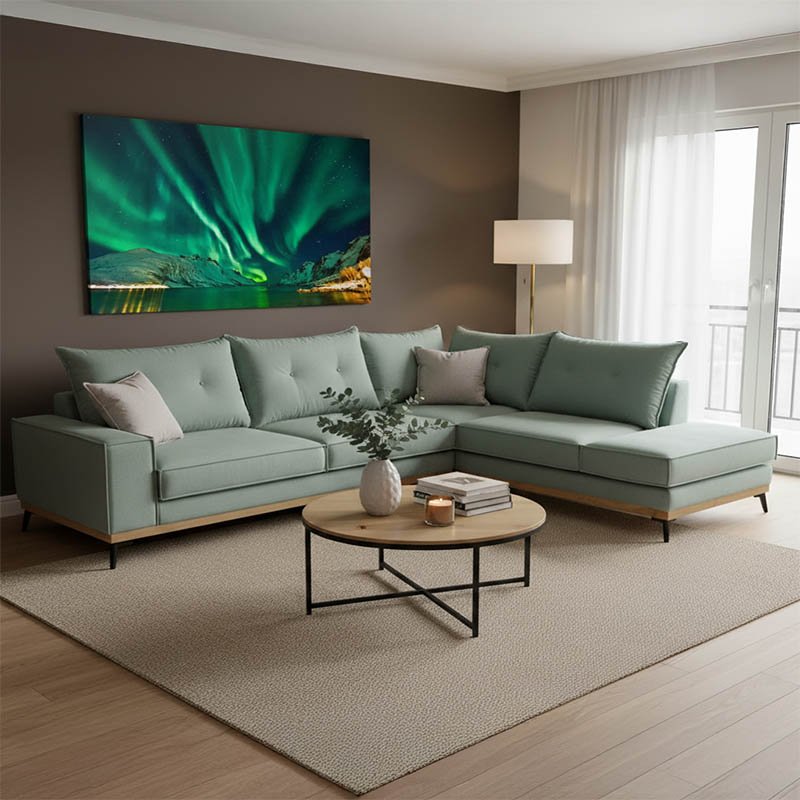 168-000007 Γωνιακός καναπές αριστερή γωνία Luxury II pakoworld ύφασμα ciel-cream 290x235x95εκ - Image 1
