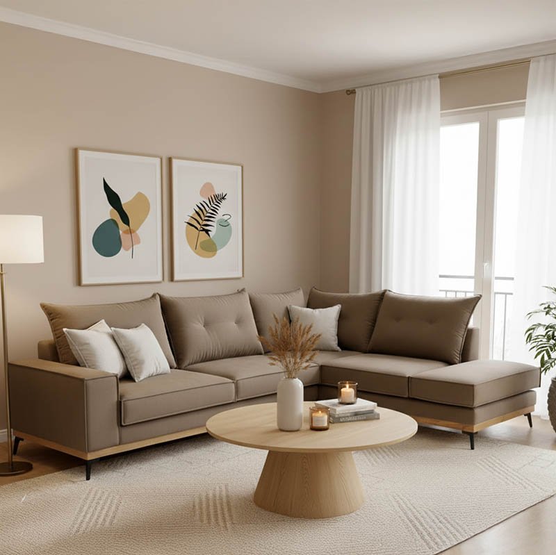 168-000009 Γωνιακός καναπές αριστερή γωνία Luxury II pakoworld ύφασμα mocha-cream 290x235x95εκ - Image 1