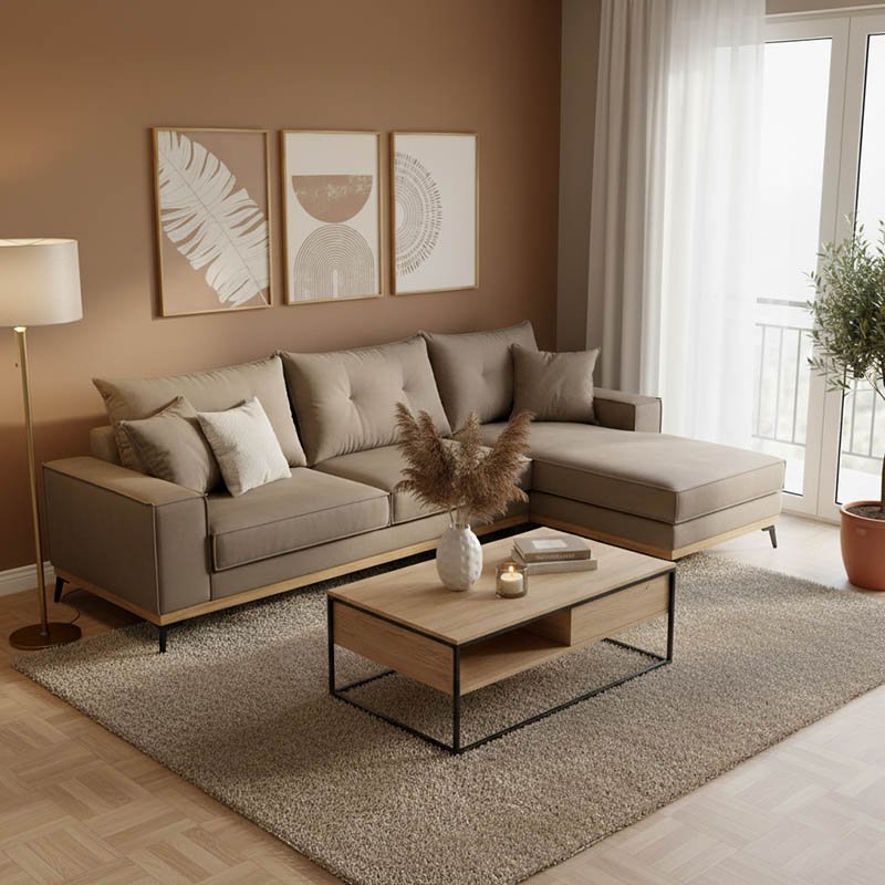 168-000010 Γωνιακός καναπές δεξιά γωνία Luxury II pakoworld ύφασμα mocha-cream 290x235x95εκ - Image 1