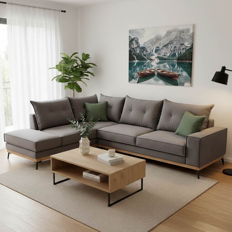 168-000012 Γωνιακός καναπές δεξιά γωνία Luxury II pakoworld ύφασμα ανθρακί-κυπαρισσί 290x235x95εκ - Image 1