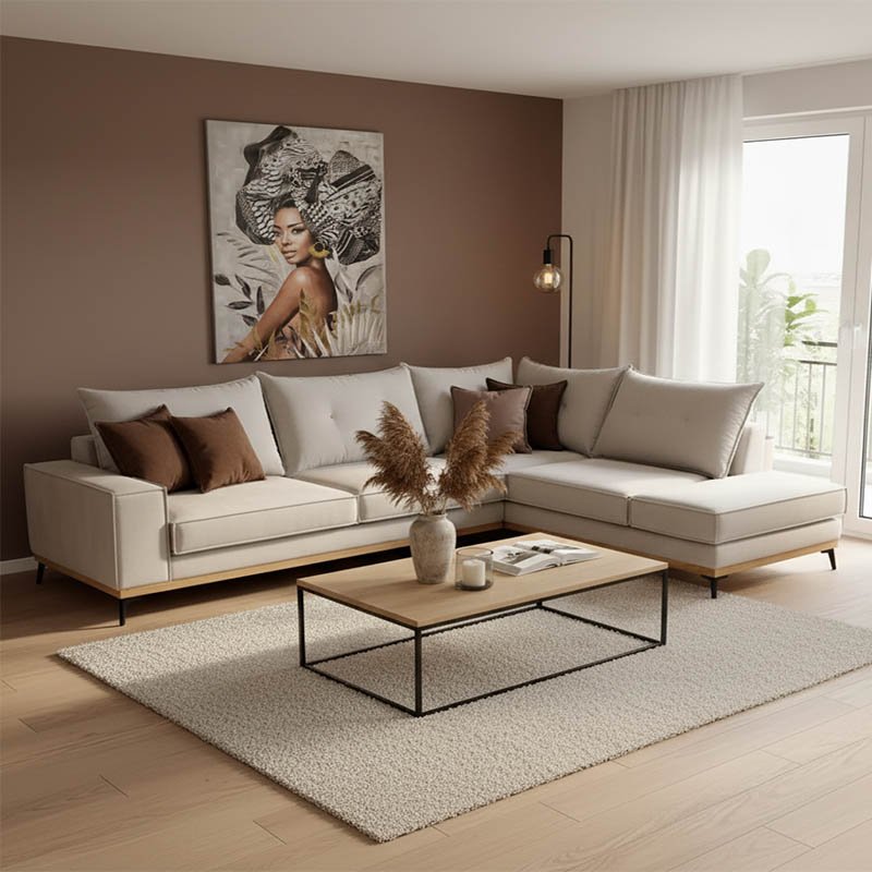168-000015 Γωνιακός καναπές αριστερή γωνία Luxury II pakoworld ύφασμα cream-mocha 290x235x95εκ - Image 1