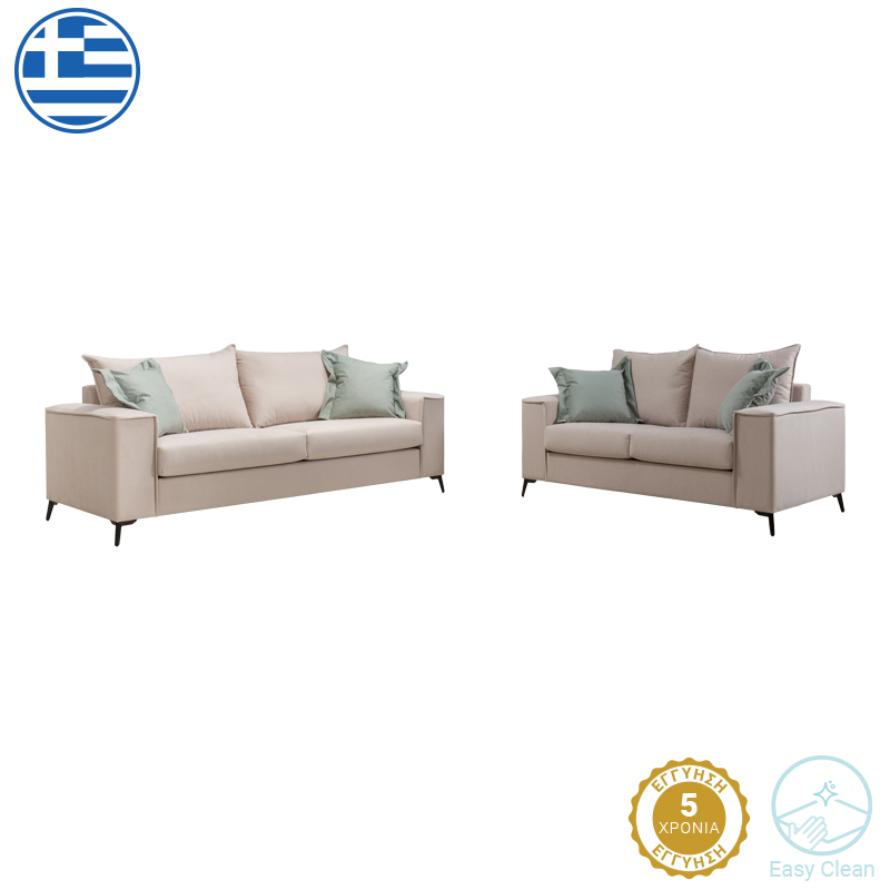 168-000093 Σετ σαλονιού 2τεμ Verona pakoworld κρεμ ύφασμα με μαξιλάρια σε μέντα απόχρωση - Image 1