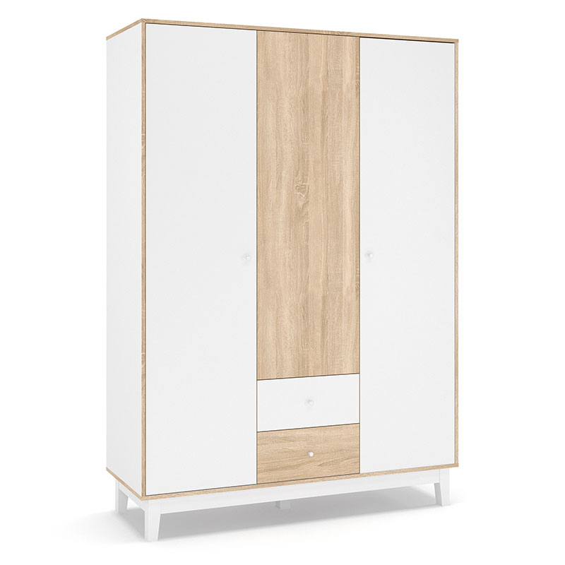 173-000007 Ντουλάπα Awell pakoworld τρίφυλλη sonoma-λευκό 153.5x54.5x216εκ - Image 1
