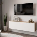 Έπιπλο τηλεόρασης επιτοίχιο Serit pakoworld λευκό-oak 100x31,5x29,5εκ - Image 2