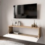 Έπιπλο τηλεόρασης επιτοίχιο Serit pakoworld λευκό-oak 100x31,5x29,5εκ - Image 3