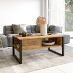 Τραπέζι σαλονιού Honora pakoworld oak-μαύρο 100x60x44,5εκ - Image 2
