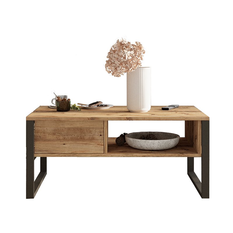 176-000009 Τραπέζι σαλονιού Honora pakoworld oak-μαύρο 100x60x44,5εκ - Image 1