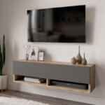 Έπιπλο τηλεόρασης επιτοίχιο Roscoe pakoworld ανθρακί-oak 100x31,5x29εκ - Image 2