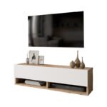 Έπιπλο τηλεόρασης επιτοίχιο Roscoe pakoworld λευκό-oak 100x31.5x29.5εκ - Image 2