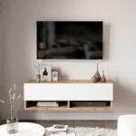 Έπιπλο τηλεόρασης επιτοίχιο Roscoe pakoworld λευκό-oak 100x31.5x29.5εκ - Image 4