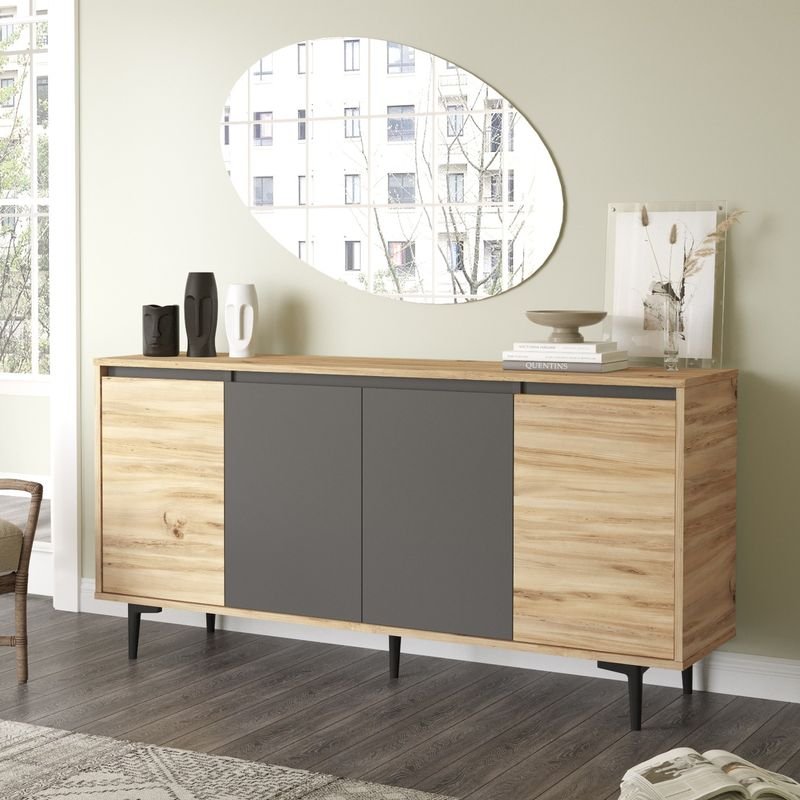 176-000036 Μπουφές Augusta pakoworld oak-ανθρακί 160x40x78.5εκ - Image 1