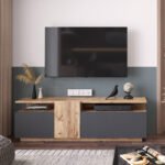 Έπιπλο τηλεόρασης Elana pakoworld sonoma-ανθρακί 150x29.5x46.3εκ - Image 3