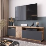 Έπιπλο τηλεόρασης Elana pakoworld sonoma-ανθρακί 150x29.5x46.3εκ - Image 4