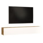 Έπιπλο τηλεόρασης επιτοίχιο Dello pakoworld λευκό-oak 180x31.6x29.6εκ - Image 2