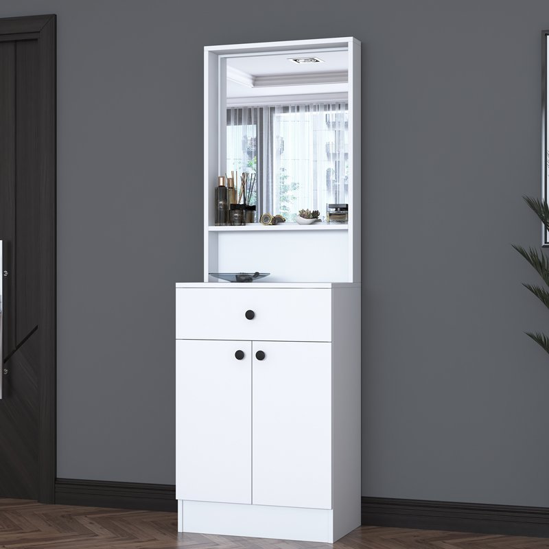 182-000102 Έπιπλο εισόδου Rockder pakoworld λευκό μελαμίνης 60x35.5x182.8εκ - Image 1