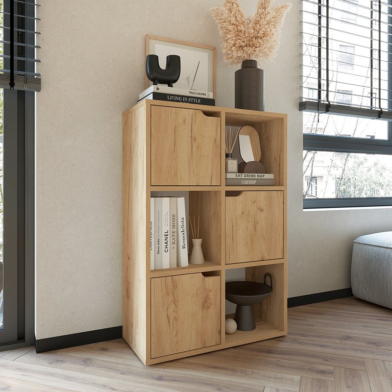 184-000102 Βιβλιοθήκη Bookel pakoworld μελαμίνης σε oak απόχρωση 59.5x27.5x89εκ - Image 1