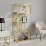 Ραφιέρα Aylan pakoworld γυαλί - μέταλλο σε χρυσή απόχρωση 100x30x177εκ