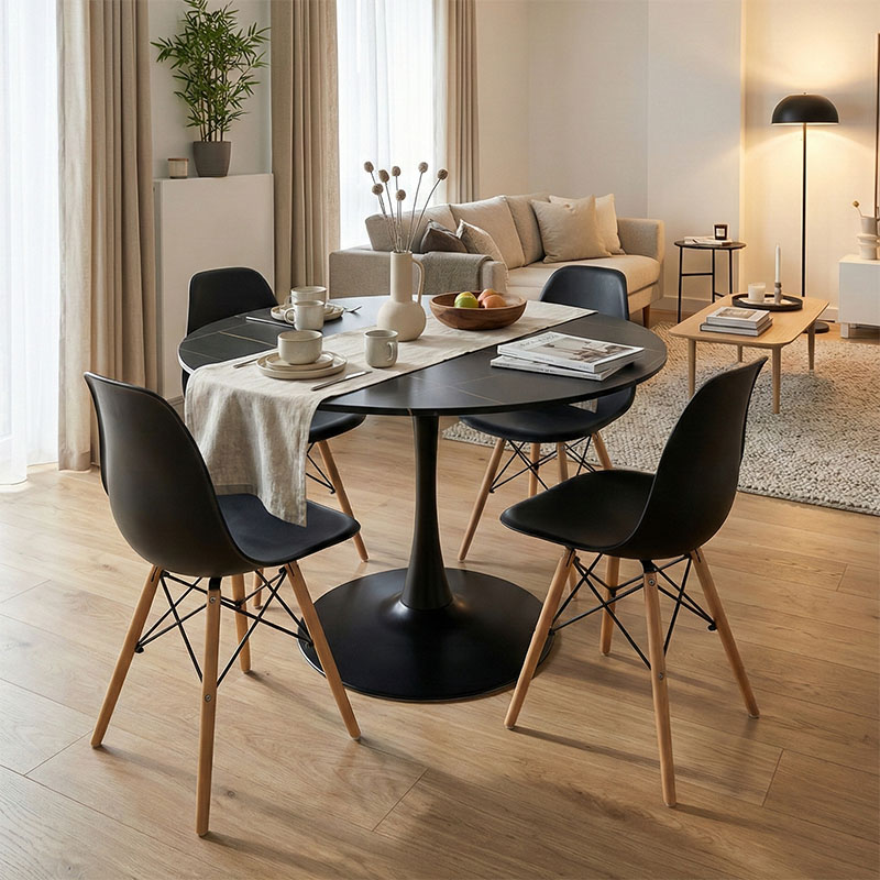 200-001028 Τραπεζαρία Julita-Balou σετ 5τεμ pakoworld MDF-PP σε μαύρο-φυσικό απόχρωση Φ120x73εκ - Image 1