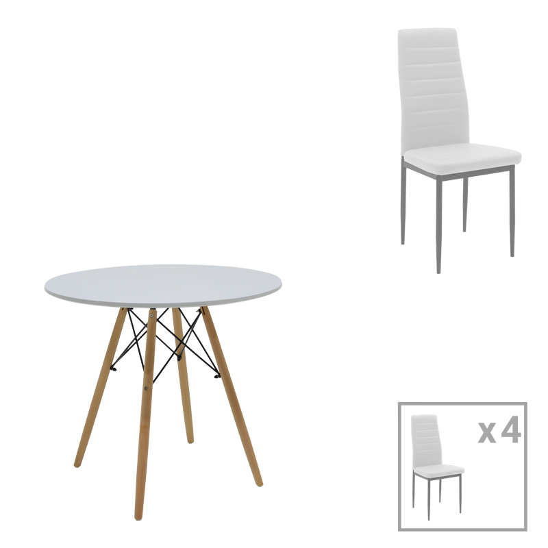 200-001212 Τραπεζαρία Julita-Parker pakoworld σετ 5τεμ MDF λευκό-πόδια φυσικό Φ80x73εκ - Image 1