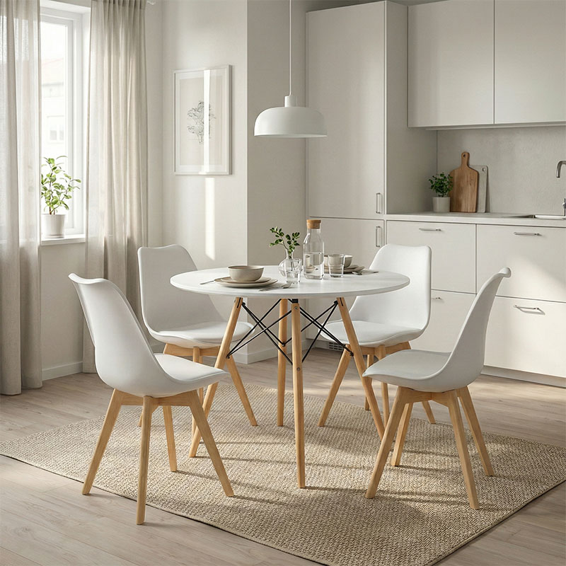 200-001242 Τραπεζαρία Julita-Gaston σετ 5τεμ pakoworld MDF και ξύλο οξιάς σε λευκή-φυσική απόχρωση Φ80x73εκ - Image 1