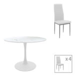 Τραπεζαρία Balou-Parker pakoworld σετ 5τεμ λευκό Φ120x73εκ