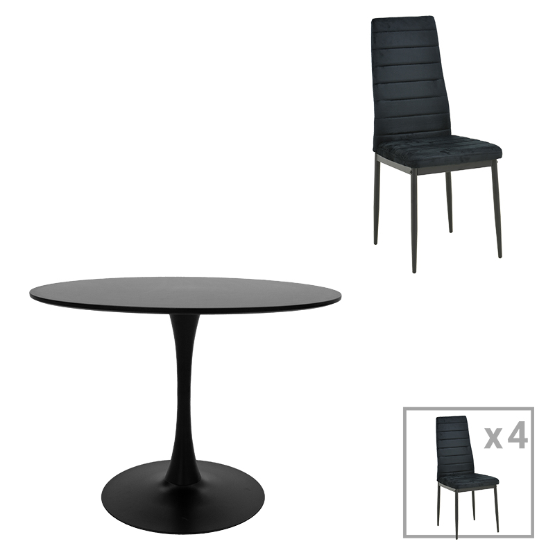 200-001405 Τραπεζαρία Balou-Parker pakoworld σετ 5τεμ μαύρο Φ120x73εκ - Image 1