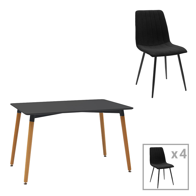 200-001415 Τραπεζαρία Natali-Noor pakoworld σετ 5τεμ MDF μαύρο-πόδια φυσικό 120x80x76εκ - Image 1