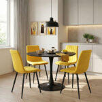 Τραπεζαρία Balou-Noor pakoworld σετ 5τεμ MDF μαύρο-κίτρινο Φ120x73εκ
