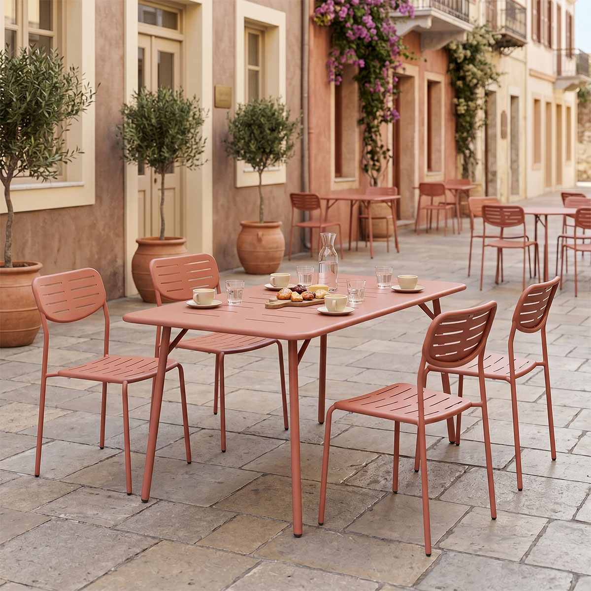 200-001688 Τραπεζαρία Moraja Deraby Ι pakoworld σετ 5τεμ terracotta μέταλλο 140x80x72εκ - Image 1
