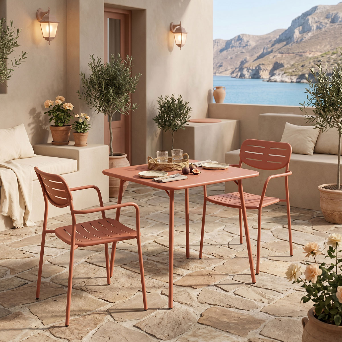 200-001695 Τραπεζαρία Moraja Deraby pakoworld σετ 3τεμ terracotta μέταλλο 70x70x73εκ - Image 1