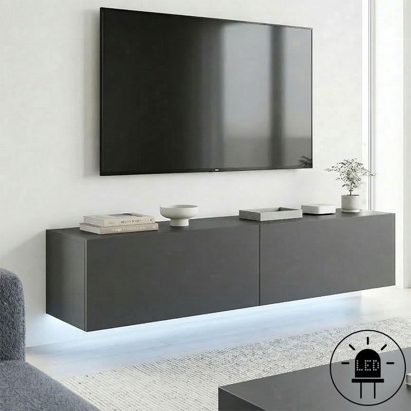 230-000194 Έπιπλο τηλεόρασης επιτοίχιο με Led Rival pakoworld ανθρακί 120x35x30εκ - Image 1