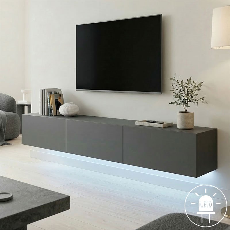 230-000196 Έπιπλο τηλεόρασης επιτοίχιο με Led Rival pakoworld ανθρακι 180x35x30εκ - Image 1
