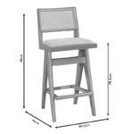 Σκαμπό bar Winslow pakoworld ξύλο rubberwood ανοικτό καρυδί-pvc rattan φυσικό-ύφασμα γκρι 44.5x46x98εκ - Image 5