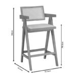 Σκαμπό bar Winslow pakoworld ξύλο rubberwood ανοικτό καρυδί-pvc rattan φυσικό-ύφασμα γκρι - Image 5