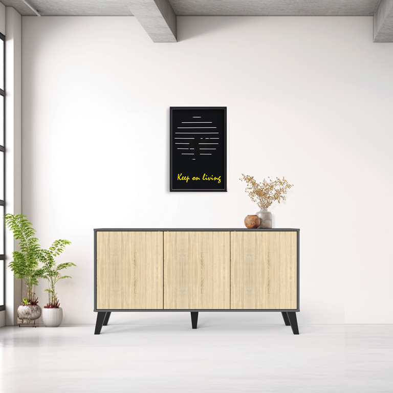 248-000029 Μπουφές Billie pakoworld ανθρακί-sonoma 149x40x77εκ - Image 1