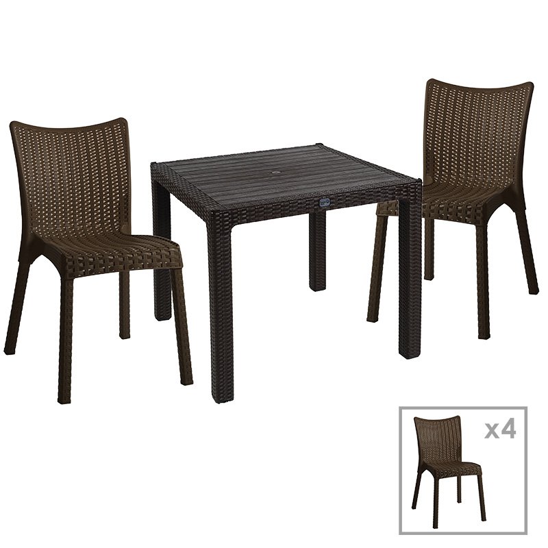 253-000053 Τραπεζαρία Explore-Confident pakoworld σετ 5τεμ PP καφέ 90x90x73,5εκ - Image 1