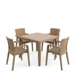 Τραπεζαρία Explore-Halcyon pakoworld σετ 5τεμ PP cappuccino 90x90x73,5εκ - Image 2