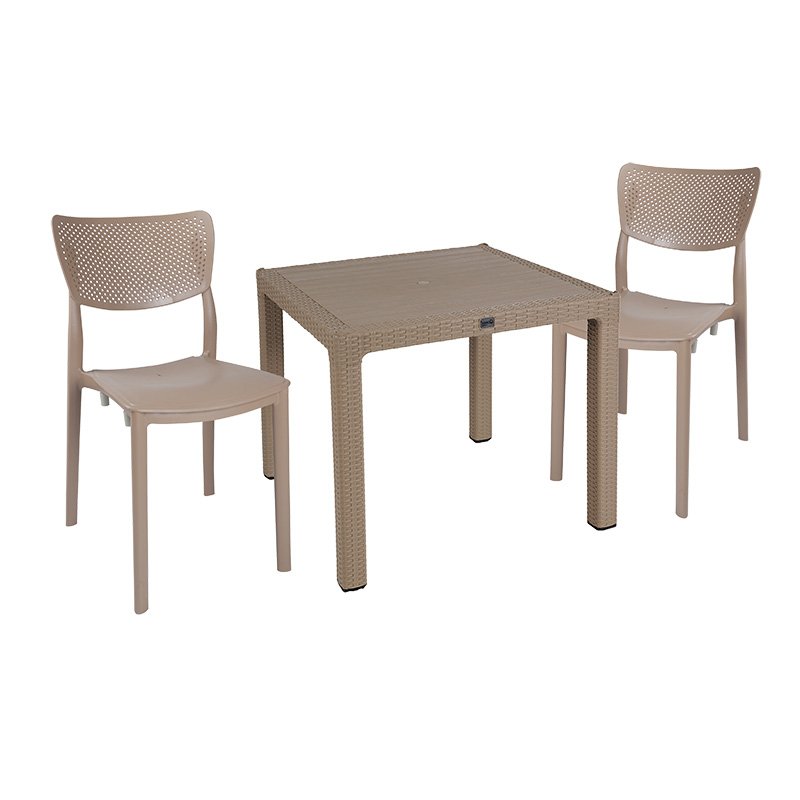253-000072 Τραπεζαρία Explore-Ignite pakoworld σετ 3τεμ PP cappuccino 90x90x73,5εκ - Image 1