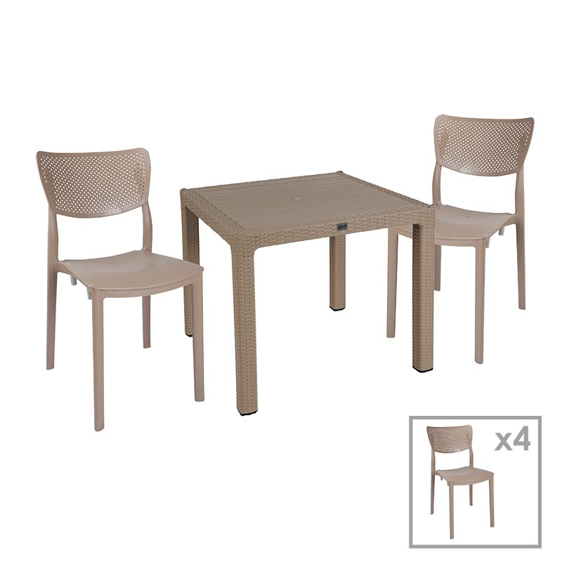 253-000073 Τραπεζαρία Explore-Ignite pakoworld σετ 5τεμ PP cappuccino 90x90x73,5εκ - Image 1