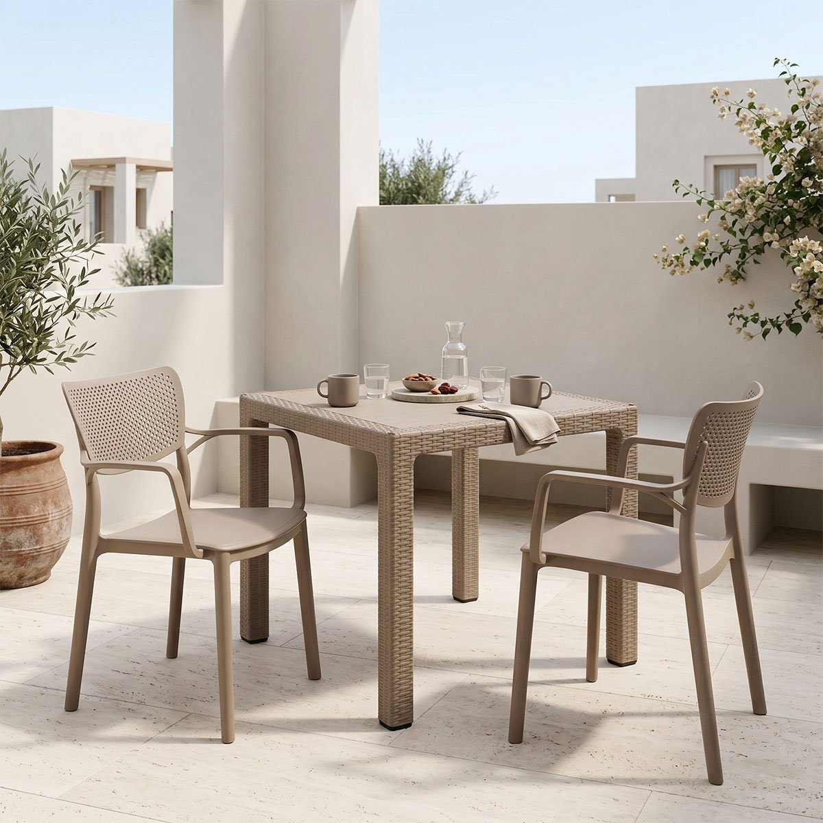 253-000074 Τραπεζαρία Explore-Frontline pakoworld σετ 3τεμ PP cappuccino 90x90x73,5εκ - Image 1