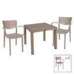 Τραπεζαρία Explore-Frontline pakoworld σετ 5τεμ PP cappuccino 90x90x73,5εκ