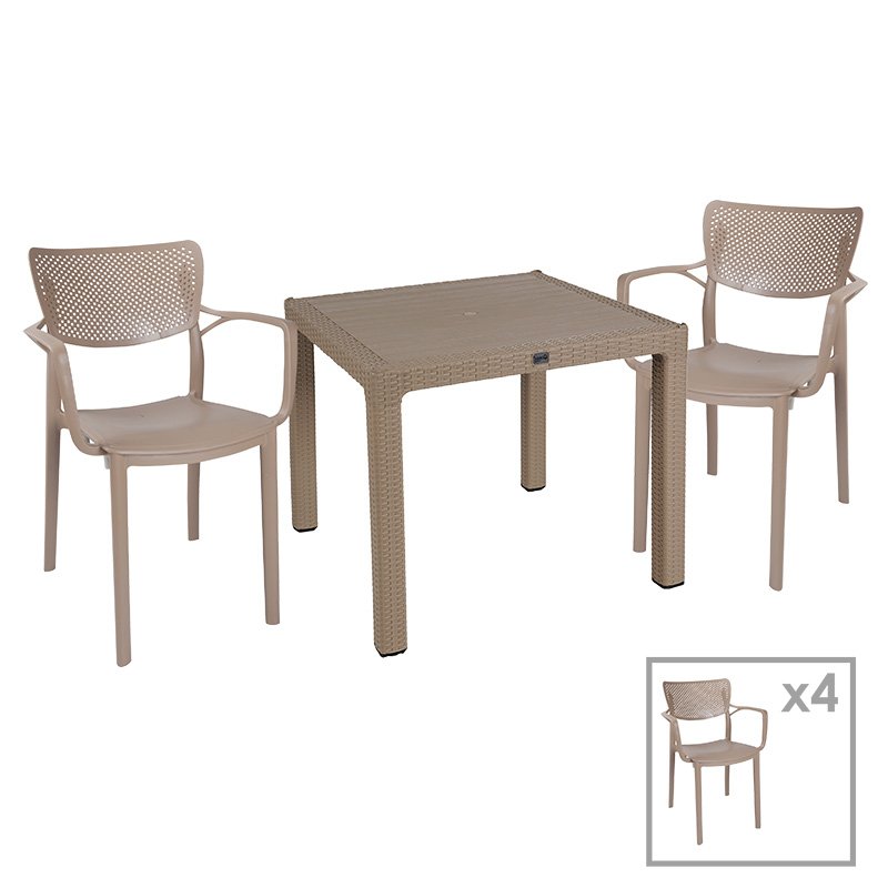 253-000075 Τραπεζαρία Explore-Frontline pakoworld σετ 5τεμ PP cappuccino 90x90x73,5εκ - Image 1